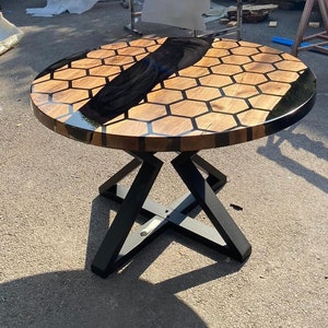 Custom 48” Diameter Round Table, Walnut Black Epoxy Table, Hexagon Honeycomb Table for Jodi 2
