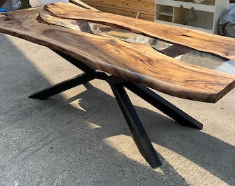 Walnut Dining Table, Epoxy Dining Table, Made to Order Custom 96” x 40”,  Walnut Clear Epoxy, River Table,  Live Edge Dining Table Ebru3