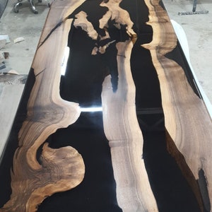 Live Edge Table, River Table, Custom 96” x 40” Walnut Black Table, Epoxy River Dining Table, Custom Order for Kevon