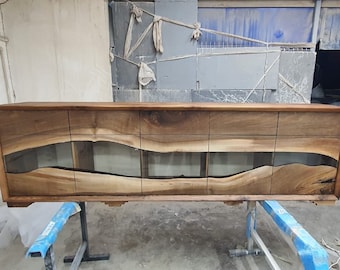 Made to Order Custom Wood Epoxy Resin Credenza, Walnut Epoxy Accent Cabinet, Epoxy Console Table, Epoxy Server, Epoxy Buffet, Epoxy Credenza
