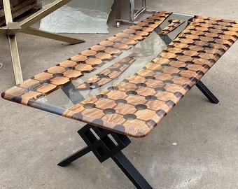 Custom Honeycomb Table, Epoxy Dining Table, Epoxy Resin Table, Custom 95” x 40” Walnut Clear Epoxy, Hexagon Honeycomb Table Order for Ryan