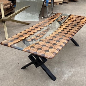 Custom Honeycomb Table, Epoxy Dining Table, Epoxy Resin Table, Custom 95” x 40” Walnut Clear Epoxy, Hexagon Honeycomb Table Order for Ryan
