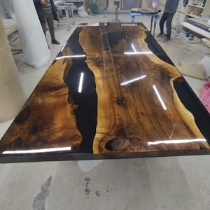 Walnut Dining Table, Custom 108” x 48” Walnut Black Table, Live Edge Table, Epoxy Dining Table, Custom Order for Courtney