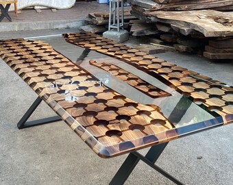 Custom 72” x 36” Walnut Clear Epoxy, Clear Resin Walnut Conference Table, Handmade Epoxy Table, Unique Resin Table