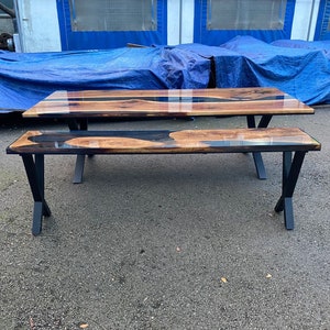 Walnut Dining Table, Custom 84” x 16” Unique Walnut Table, Black Epoxy River Console Table, River Shiny Dining Table, Custom Order for Sue
