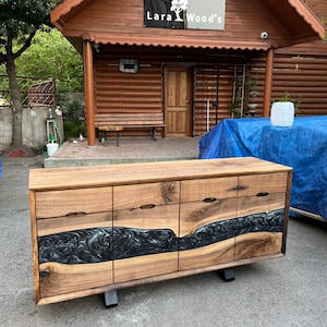 Made to Order Custom Credenza, 72” x 20” x 36” Wood Gray Epoxy Resin Credenza, Walnut Epoxy Credenza, Epoxy Buffet for Ralph