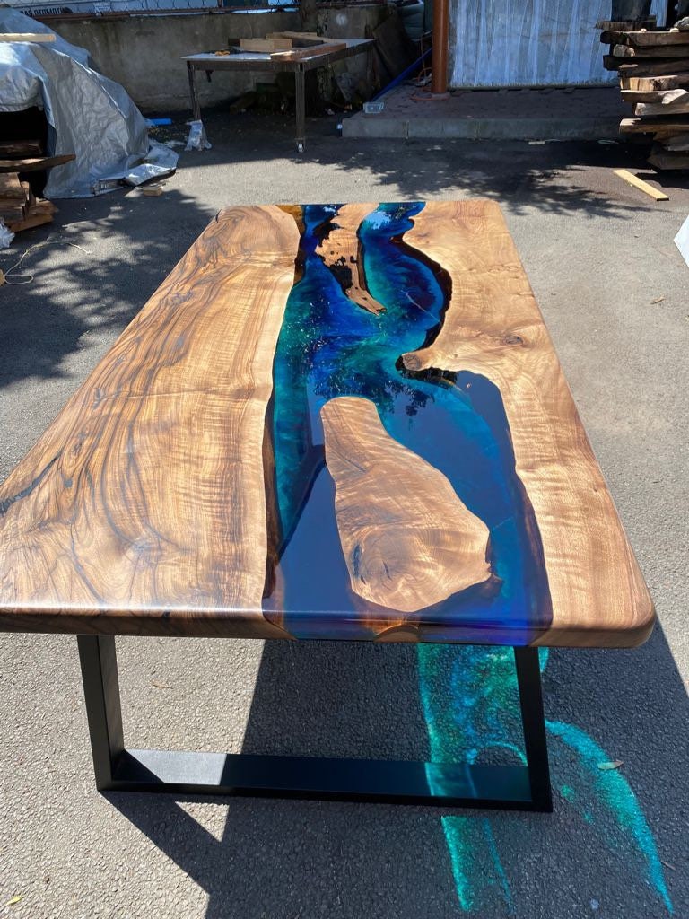 Handmade Epoxy Table, Custom 96” x 42” Poplar Wood Blue, Turquoise and  White Waves Table, Epoxy River Dining Table, Order for Carolyn U