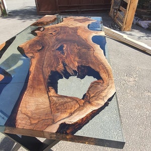 Walnut Dining Table, Live Edge Table, Epoxy Resin Table, Custom 76” x 36” Walnut Table, Clear Epoxy Table, River Table, Order for Dao