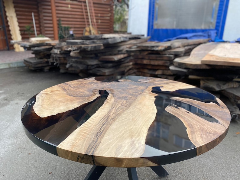 Epoxy Dining Table, Epoxy Resin Table, Custom 48 Diameter Round Walnut Wood Smokey Gray Epoxy Table Order for Sonia image 4