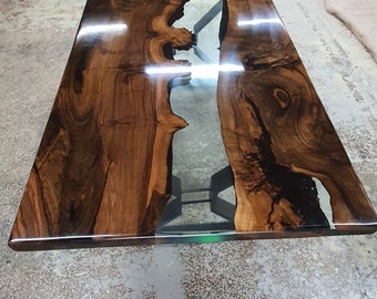 Made to Order Custom Table, Clear Epoxy Resin Table with Bench, Walnut —  Lara Wood's Epoxy