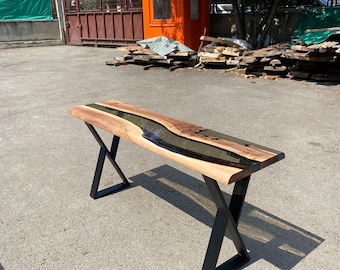 Live Edge Epoxy Table, Custom 65" x 18" Walnut Wood Smokey Gray Console Table, Epoxy Foyer Table, Custom Order for Renita