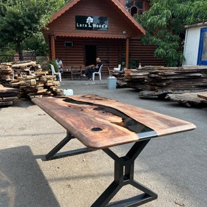 Handmade Epoxy Table, Walnut Dining Table, Live Edge Table, Epoxy Resin Table, Custom 72” x 36” Walnut Table, River Table, Order for Deese