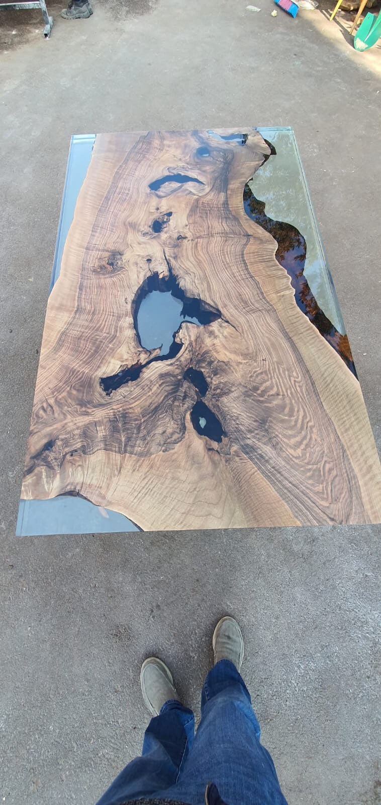 Grey River Epoxy Table Top / Large Rectangular Wood Table / Wooden