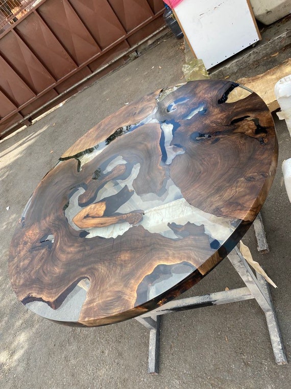 Walnut Round Table. Epoxy Dining Table Epoxy Resin Table Custom
