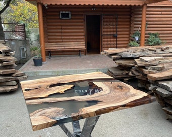 Epoxy Coffee Table, Epoxy Dining Table, Epoxy Resin Table, Custom 42" x 42" Walnut Wood Smokey Gray Epoxy Table Order for Impagano