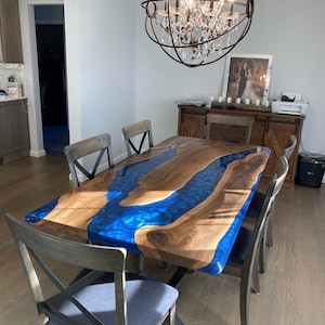 Epoxy Table, Epoxy Dining Table, Walnut Epoxy River Table, Custom 80” x 38” Walnut Metallic Blue Epoxy River Table, Order for Jessica