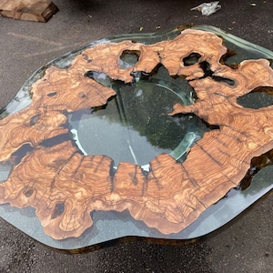 Handmade Resin Table, Epoxy Coffee Table, Epoxy Dining Table, Custom 40” Diameter Round Table, Olive Wood Epoxy Table, Order for Stephen