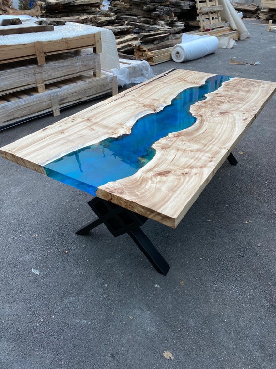 Blue Epoxy Dining Table Epoxy Resin Table Custom 83 X 44 Poplar