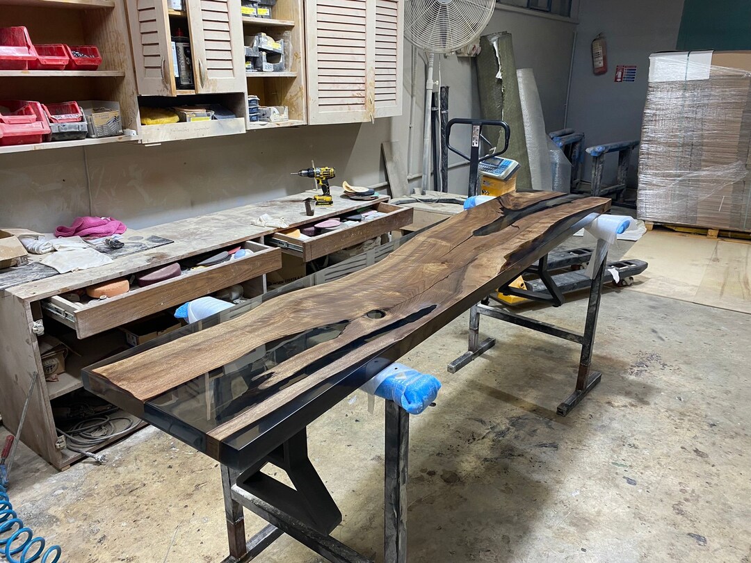 Epoxy Bench, Custom Epoxy Bench, Custom 90 X 17 Walnut Smokey Gray