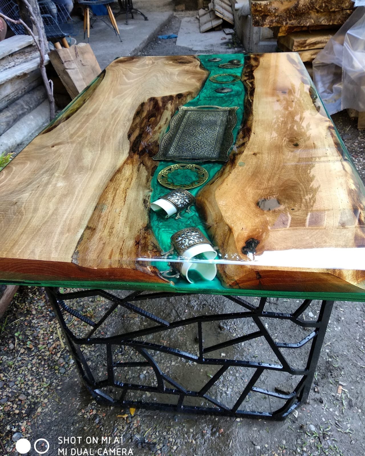 Custom Epoxy Resin River Table Solid Walnut Wood Dining Table