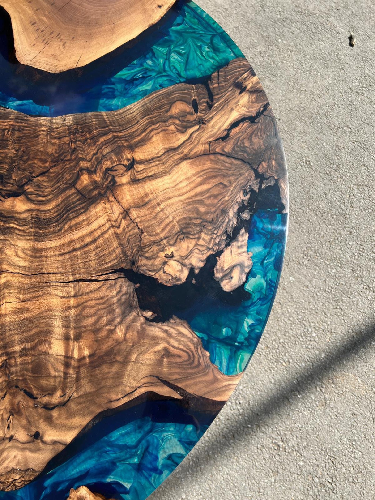 Round Dining Table, Custom 40” Round Walnut Blue Table, Turquoise ...