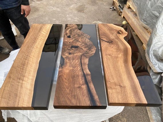 Walnut Epoxy Shelf, Custom 28” X 10” Walnut Black Shelf