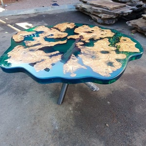 Epoxy Dining Table, Epoxy Resin Table, Custom 54” Diameter Round Olive Table, Turquoise Green Epoxy Table, Custom Order for Jeanette
