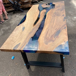 Live Edge Table, Wooden Table, Epoxy Dining Table, Custom 72” x 36” Walnut Blue, Turquoise, Green Table, Epoxy Dining Table for Nicholas Cau