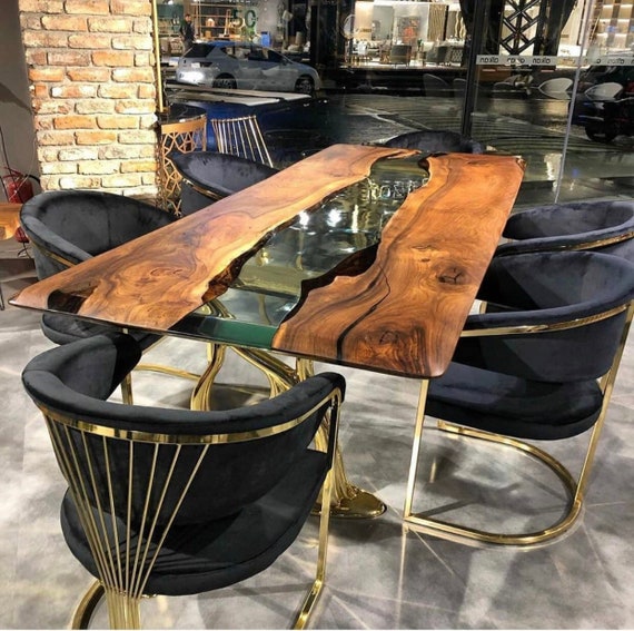 Custom Black Epoxy Wood Dining Table CT14