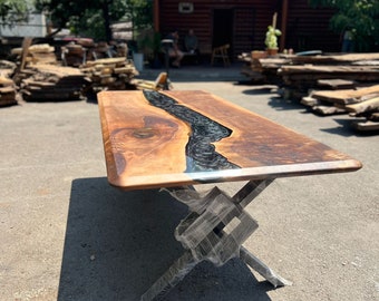 Epoxy Table, Epoxy Resin Table, Custom 90” x 40”Dining Table, Walnut Wood Metallic Gray Table, Epoxy Table, Order for Kristina