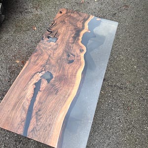 Epoxy Coffee Table, Custom 45” x 22” Walnut Smokey Gray Table, Epoxy River Coffee Table, Live Edge Table, Custom Order for Justin Zet