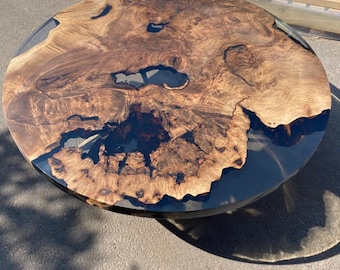 Epoxy Coffee Table, Epoxy Resin Coffee Table, Custom 50” Diameter Round Table, Walnut Wood Smokey Gray Table, Epoxy Dining Table Order for