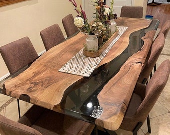 Walnut Dining Table, River Table, Custom 90” x 40” Walnut Smokey Gray Table, Epoxy River Dining Table, River Table, Order for Amanda