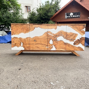 Made to Order Custom Credenza, 72” x 20” x 32” Olive Wood White Epoxy Resin Credenza, Olive Epoxy Credenza, Epoxy Buffet for Marlene bild 4
