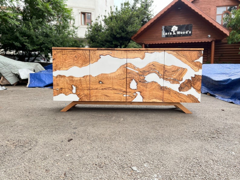 Made to Order Custom Credenza, 72” x 20” x 32” Olive Wood White Epoxy Resin Credenza, Olive Epoxy Credenza, Epoxy Buffet for Marlene bild 4