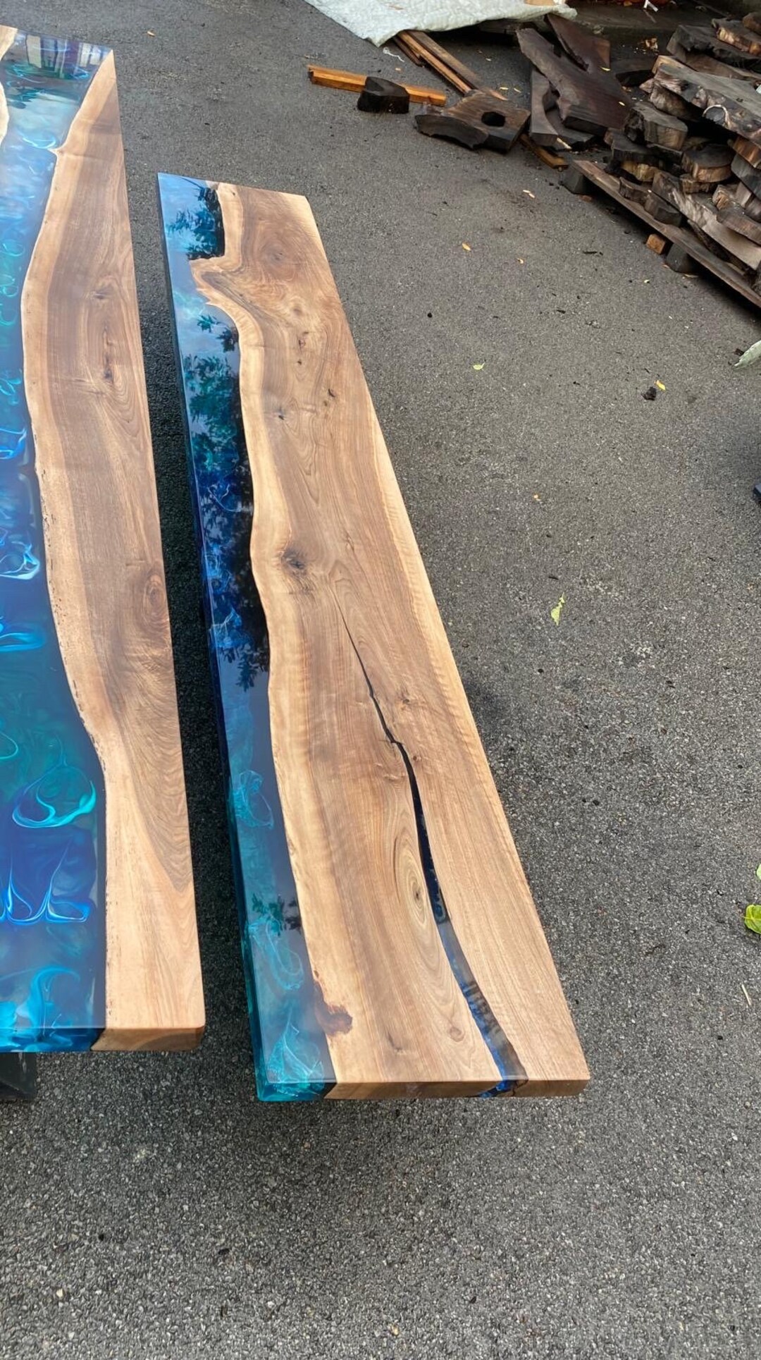 Epoxy Resin Bench, Custom 110 X 17 Walnut Blue, Green Bench, Epoxy