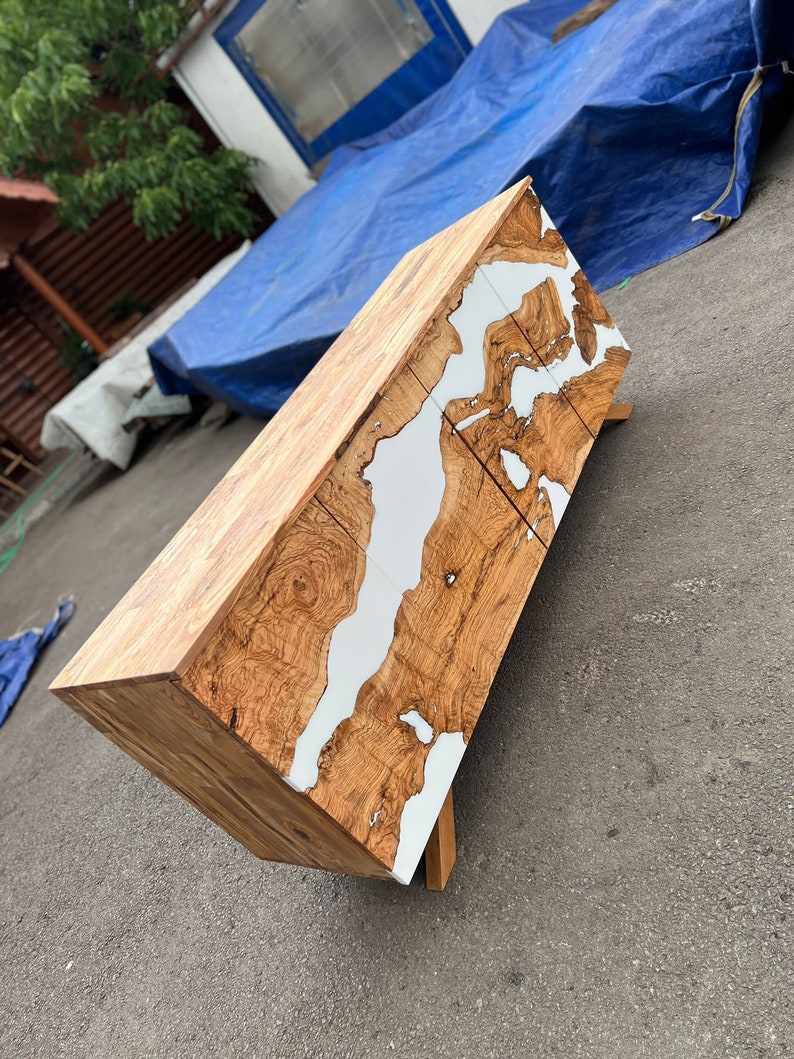 Made to Order Custom Credenza, 72” x 20” x 32” Olive Wood White Epoxy Resin Credenza, Olive Epoxy Credenza, Epoxy Buffet for Marlene bild 7
