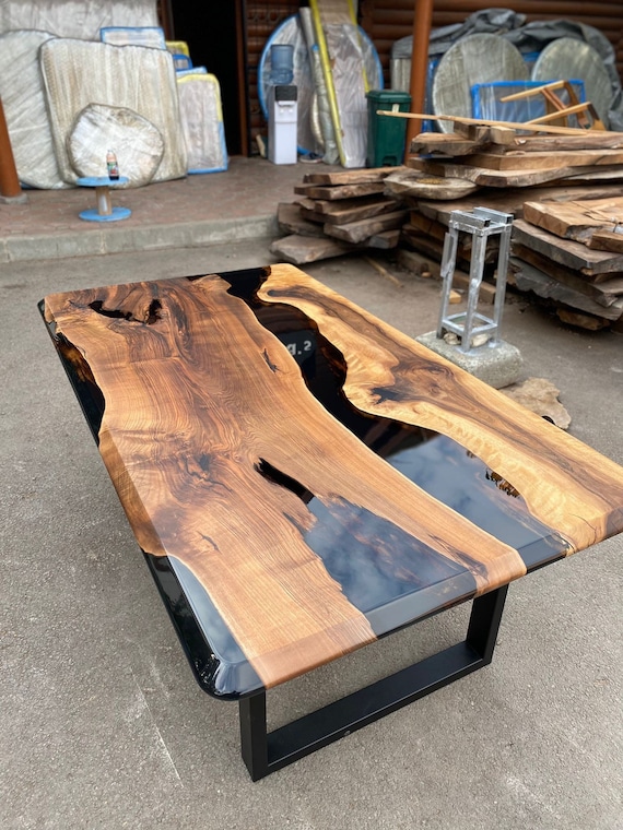 Custom Epoxy Resin Table, 72 X 40 Walnut Black Table, Epoxy Table