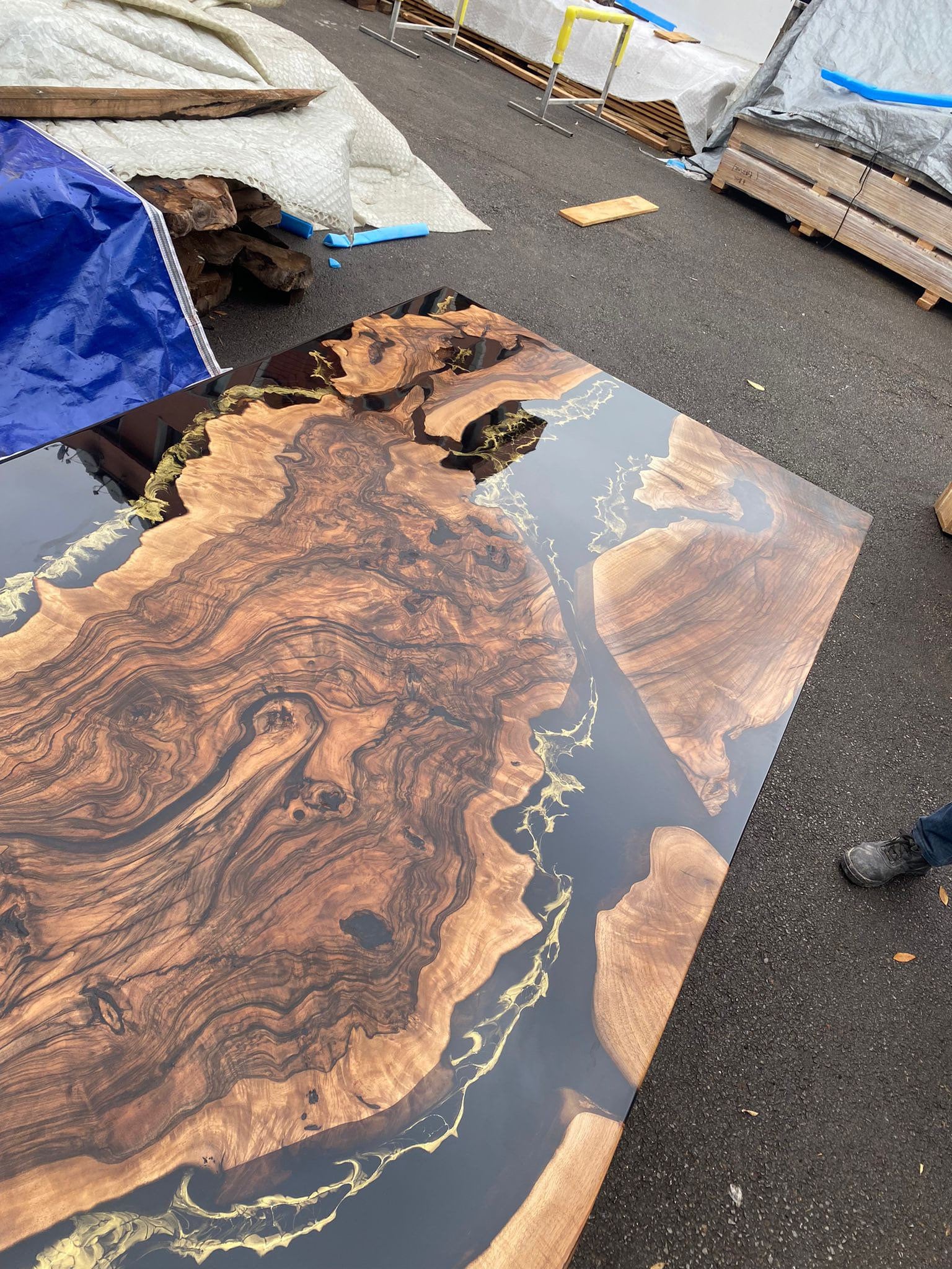 Walnut Dining Table, Custom 108” x 48 Black Epoxy Table, Gold Leaf Ta —  Lara Wood's Epoxy