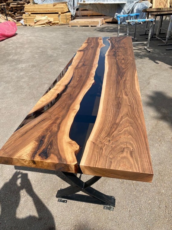 Handcrafted Black Epoxy and Walnut Resin Tables Custom Dining Centerpieces  Desks 
