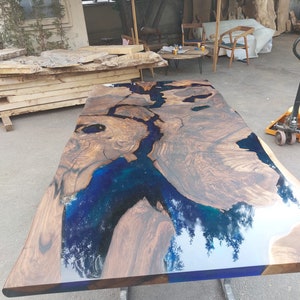 Epoxy Resin River Table, Walnut Epoxy Table, River Table, Handmade Epoxy Table, Custom 84” x 40” Blue Table, Epoxy Resin Table,  for Heather