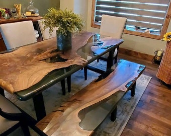 Handmade Epoxy Table, Live Edge Table, Custom 72” x 36” Walnut Table, Smokey Gray Epoxy Table, River Table, Custom Order for Laurie V