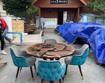 Unique Round Table, Epoxy Coffee Table, Custom 50” Diameter Round Table, Walnut Wood Smokey Gray Table, Epoxy Table, Custom Order for Bella