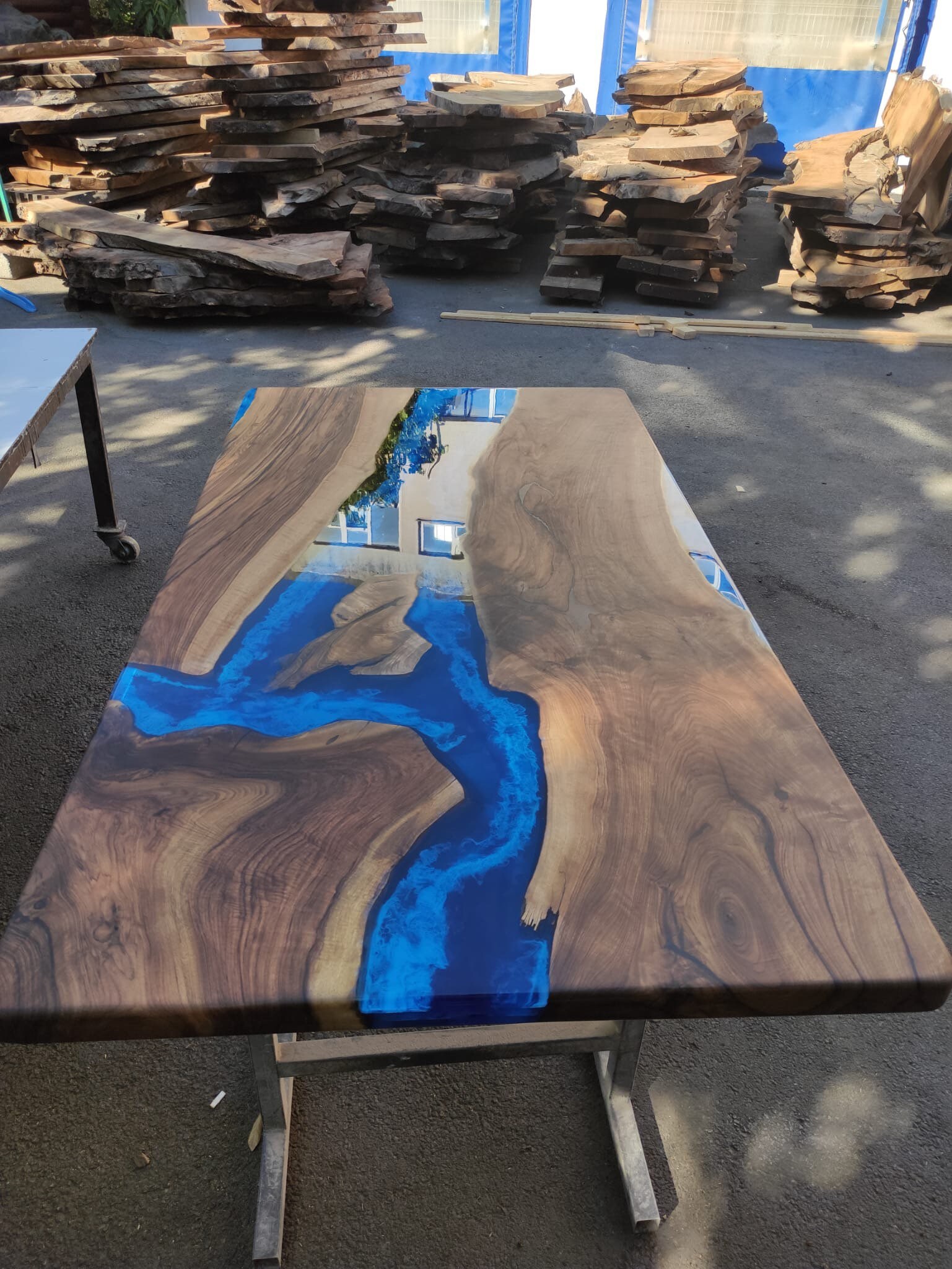 Epoxy Resin Table, Live Edge Table, Custom 75” x 40” Walnut Wood Deep Blue  and Turquoise, White Epoxy Table, Wooden Table, for Rick S
