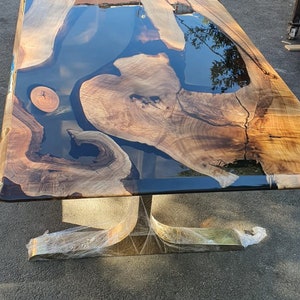 River Table, Live Edge Table, Handmade Epoxy Table, Custom 115” x 42” Walnut Smokey Gray Table, Epoxy River Table, Custom Order for Kathy