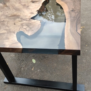 Black Resin Table, Epoxy Dining Table, Epoxy Resin Table, Custom 56” x 36”  Walnut Table, Black Epoxy River Dining Table for Troy