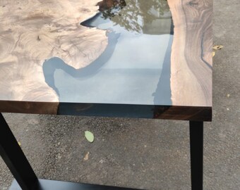 Walnut Dining Table, Epoxy Dining Table, Epoxy Resin Table, Custom 48” x 36” Walnut Smoke Dark Table, Epoxy River Table, Order for Brianna