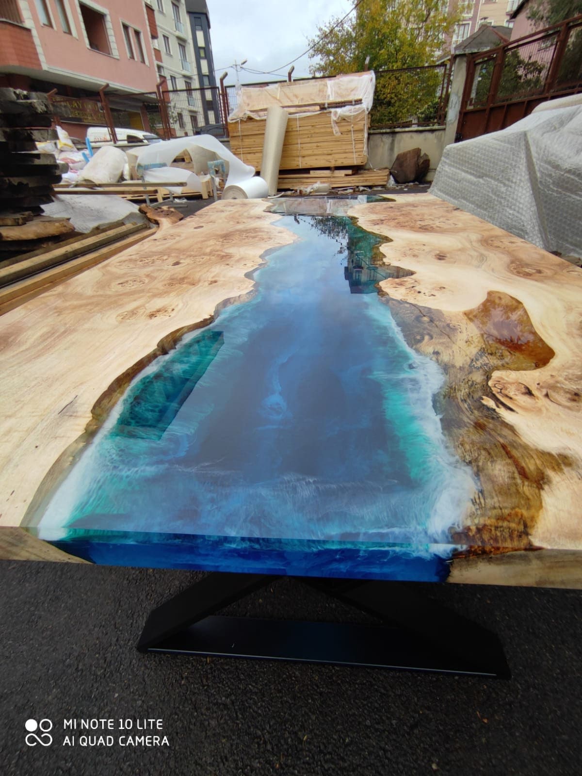 Ocean Table, Custom 72” x 42” Poplar Ocean Blue, Turquoise White