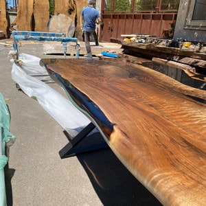 Clear Epoxy Table, Epoxy Resin Table, Live Edge Table, Custom 84” x 36” Walnut Smokey Gray Table, Epoxy River Table, Order for Angela F