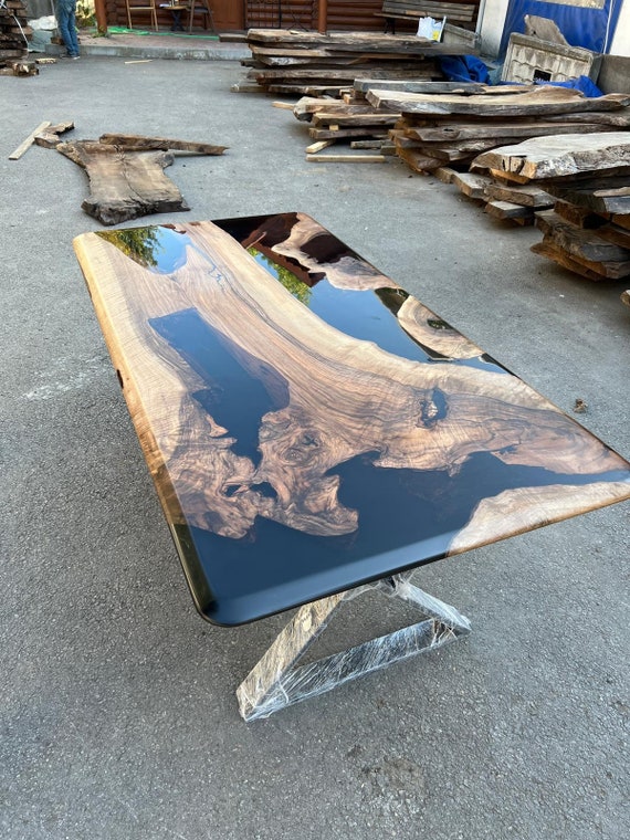 12' Black Walnut and Black Epoxy River Table